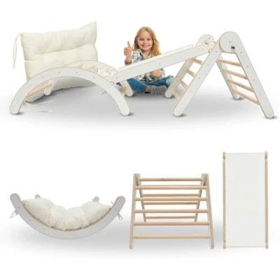 Imagen de MAMOI® Triángulo de Escalada con toboganes Infantiles tobogán Madera diseño Minimalista Gimnasio niños Natural para 100% Eco