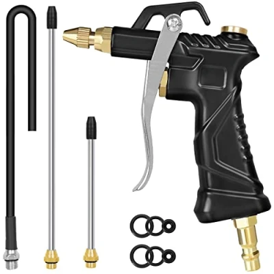 Imagen de Pistola Aire Soplado Industrial Con Boquilla De Flujo LatóN Ajustable, Acero Y Manguera Universal, Accesorios Compresor Herramientaa Soplado.