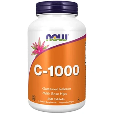 Imagen de Now Foods, C 1000, 1.000mg, 250 Comprimidos veganos, Probado en Laboratorio, Vitamina C, Rosa Mosqueta, Sin Gluten, Soja, Vegetariano