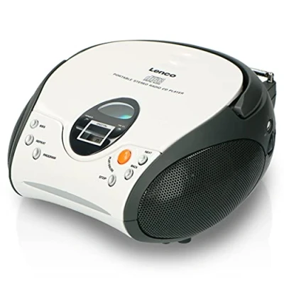 Imagen de Lenco SCD 24 SCD24 Reproductor de CD para niños radio Sistema estéreo Boombox Sintonizador FM Memoria pista 2 x 1,5 W RMS alimentación Funciona con red y pilas Blanco
