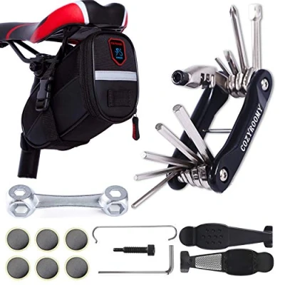 Imagen de Cozyroomy Bolsa sillín Kit Herramientas reparación Bicicletas con Herramienta Bicicleta multifunción y neumáticos Cadena