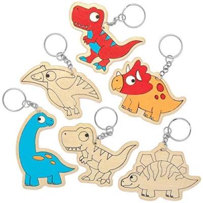 Imagen de Baker Ross Llaveros de Dinosaurio Madera para Colorear AT671 (paquete 10) proyectos arte y manualidades niños, surtidos