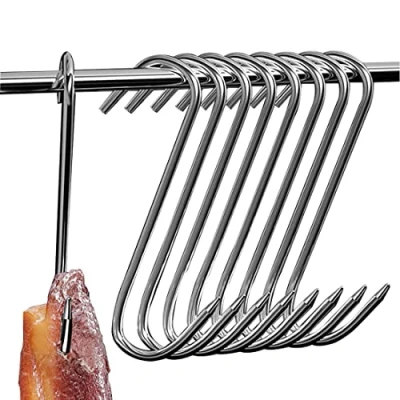 Imagen de WEERSTONE ganchos para carne, 12 unidades, de acero inoxidable, colgantes 15 cm, carniceros, cocina, pescado, en forma S