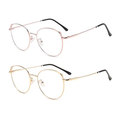 Imagen de Gafas de Filtro Luz Azul Anti Computadora Ojo Gato Marco Metal Pc Gaming Bloqueo Rayos UV Mujer Rosa Dorado +