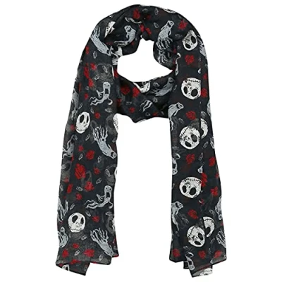 Imagen de The Nightmare Before Christmas Pesadilla Antes De Navidad Jack Skellington Ghost &amp; Roses Mujer Pañuelo multicolor 100% poliéster