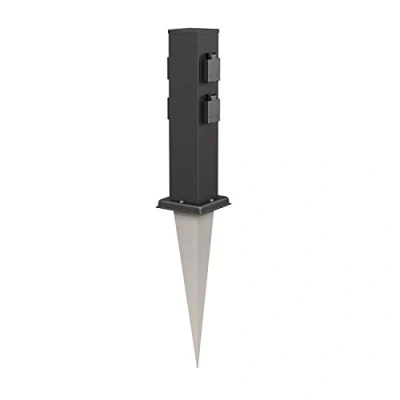 Imagen de ledscom.de Portalámpara de jardín Polly con piqueta Tierra para Exteriores, IP44, 4 vías, Acero Inoxidable, Angular, Negro, 40cm