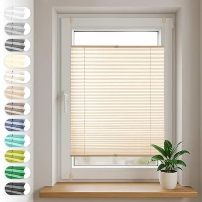 Imagen de Sonello Estor Cortina Plisada sin taladrar 75cm x 200cm Beige, Enrollable Plisado para Puerta y Ventana persianas protección de la intimidad Solar estores palisados