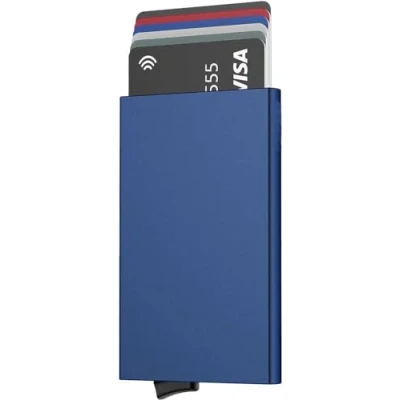 Imagen de Stock Líder Tarjetas De Aluminio, Tarjetero Metalico RFID 5 Colores, Porta Credito, Cartera Regalos Originales para Hombre, Aluminio (Azul)