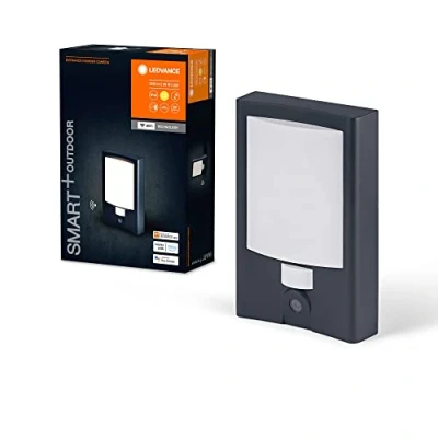 Imagen de LEDVANCE SMART+ Outdoor Wandleuchte + Hausnummer &amp; Kamera, warmweißes Licht (3000K), hochwertiges Polycarbonatgehäuse in dunkelgrau, integrierter Lautsprecher, Memory Card, smarte WIFI Technologie