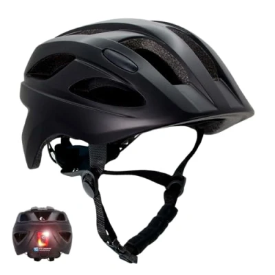 Imagen de Crazy Safety Casco Bicicleta Niños para Niño de 6 12 Años Skate, Ciclismo, MTB, Patines, monopatín Luz Trasera Recargable USB Ajustable 54 58 cm (Negro)