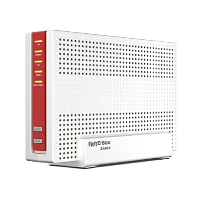 Imagen de AVM ¡FRITZ! cable Box 6690 (módem por DOCSIS 3.1, Wi Fi 6 (WLAN AX) 4x4 con 4800 Mbps (5 GHz) + 1200 (2,4 GHz), 1 puerto LAN de 2,5 Gigabits, USB 3.0, DECT), blanco/rojo