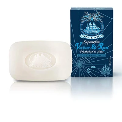 Imagen de Helan, Vetiver &amp; Rum, Jabon de Manos Sólido para y Cuerpo, Limpieza Suave la Piel Barra Corporal Perfumada Delicada, con Aceite Almendras Dulces, 100 gr Made in Italy