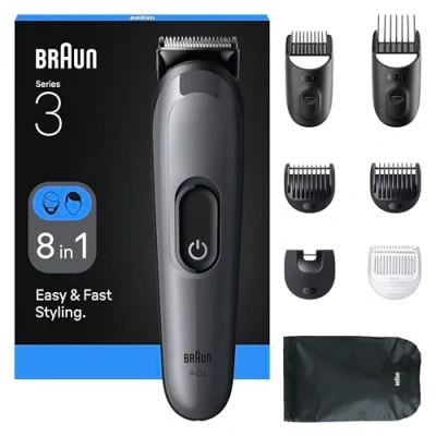 Imagen de Afeitadora multifunción Braun Todo en Uno Series 3 AIO3540, Kit De Styling 8 1, Lámina Afilada, 14 Longitudes, Gris