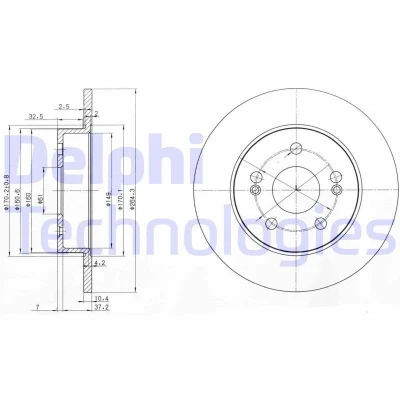 Imagen de DELPHI BG2698 Disco de freno 265 10 5 macizo aceitado sin procesar cojinete rueda, anillo sensor ABS RENAULT: Scénic 1, Megane Scenic