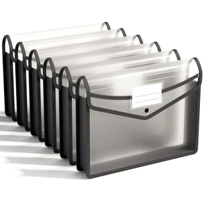 Imagen de Carpetas de plástico A4 con cierre magnético, Carpeta impermeable documentos Botón Pulsador, Tipo Sobre transparente,para oficina, hogar, escuela y viajes(Negro,6 PCS)