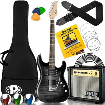 Imagen de Pyle kit guitarra electrica con amplificador, Tamaño completo, Pastillas Humbucker, Accesorios
