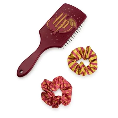 Imagen de Harry Potter Juego de Cepillo para el cabello y coleteros mujer paleta pompón con estampado rayas adultos logotipo en 3D Borgoña Cojín Desenredante