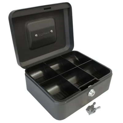 Imagen de Cash Box with Simple Latch and 2 Keys plus Removable Coin Tray 200mm Black