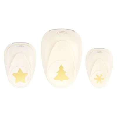 Imagen de Vaessen Creative Juego de perforadoras, diseño Navidad, con copo nieve, estrella, árbol 1,6 cm 3,4 cm, 3 unidades, hasta 250 g/m², para manualidades papel y scrapbooking