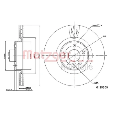 Imagen de METZGER 6110659 Disco de freno Eje delantero 336 28 5 108 ventilación interna barnizado, Lijado en cruz VOLVO: V60 I, S80 II, S60 II