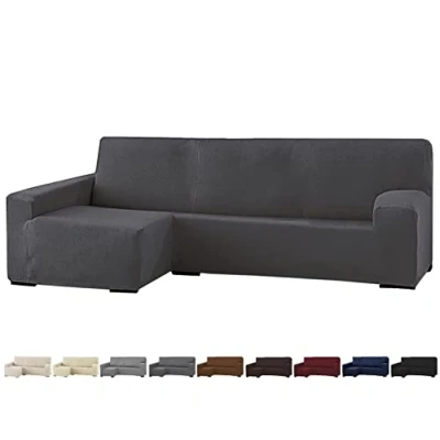 Imagen de GFD Funda de Sofá Chaise Long, Protectora Longue L Tela Elástica Ajustable, Resistente Perros Gatos Mascotas (Gris Oscuro, Izquierda)