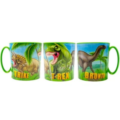 Imagen de DINOSAURIOS Taza infantil de plástico reutilizable para microondas 350 ml Trike T Rex &amp; Bronto STOR Producto Oficial
