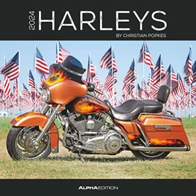 Imagen de Harleys 2024 calendario de folletos 30 x cm (30 60 abierto), con espacio para notas, motocicletas, imágenes, planificador pared, Harley Davidson
