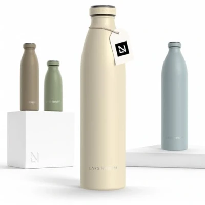 Imagen de Lars NYSØM Botella de Acero Inoxidable aislada 1l Agua 1 litro a Prueba Fugas para Deportes, Bicicleta, Perro, (Almond Beige, 1000ml)