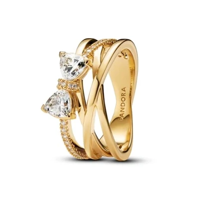 Imagen de PANDORA Anillo para mujer con lazo brillante, color dorado 163511C01, 56/17,8, Plata de ley, Zirconia cúbica