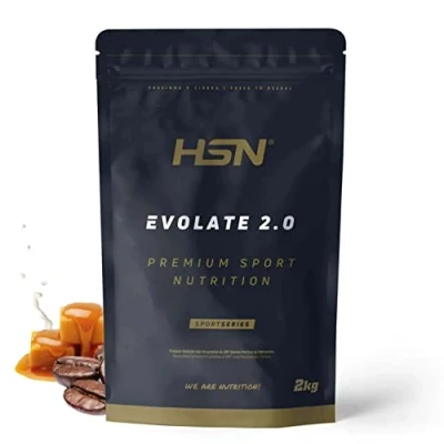 Imagen de Aislado de Proteína Suero HSN Evolate 2.0 Sabor Café Caramelo 2 Kg = 67 Tomas por Envase Whey Protein Isolate CFM + Enzimas Digestivas No GMO, Vegetariano, Sin Gluten ni Soja