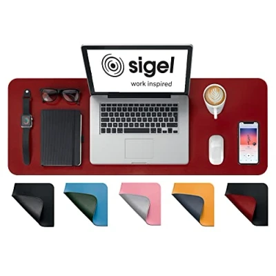 Imagen de SIGEL SA603 Vade de escritorio impermeable imitación cuero rot, negro doble cara 80 x 30 cm