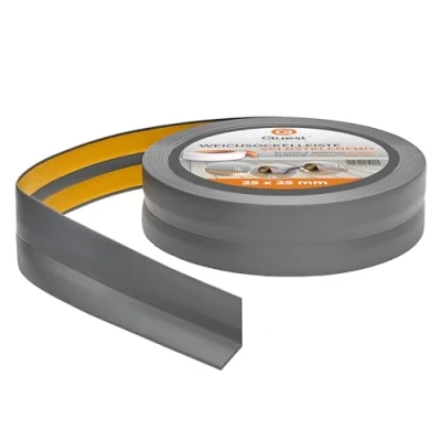 Imagen de Quest Listón blando autoadhesivo 25 mm x Tira de cierre para cocina baño cinta sellado PVC flexible resistente al agua decorativa 5 metros gris oscuro