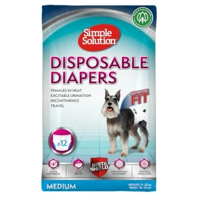 Imagen de Simple Solution Pañales Desechables para Perros Hembra, Ajuste Super Absorbente a Prueba de Fugas, Indicador Humedad 12 paquetes