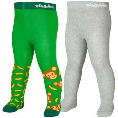 Imagen de Playshoes Tights Monkey 2 PACK Unisex Medias para niños, Talla: 12 24m, Green/grey
