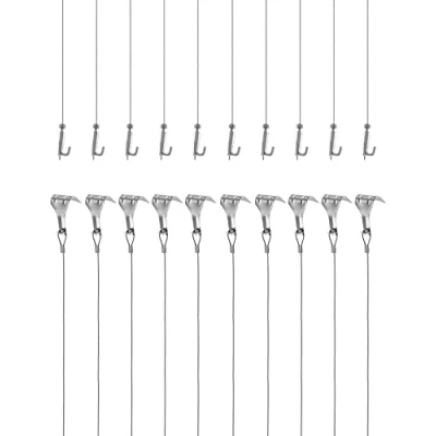 Imagen de Alambre Colgante para Colgar Cuadros Pinturas Fotos, Cable de Acero Inoxidable 2m x Φ1.5mm con Ganchos Ajustables y Gancho Carril, 10 Piezas