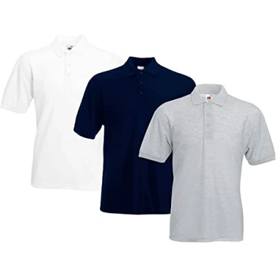 Imagen de Fruit of the Loom Polo para hombre 65/35, 1 blanco, gris, azul Marino, 2XL (3 unidades), Multicolor Blanco Gris XXL