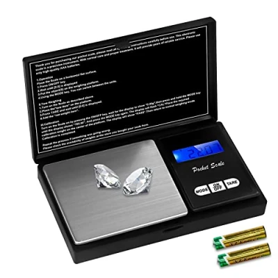 Imagen de QEIHITYO Balanza de precisión, 500 g/0,01 g, pequeña con pantalla LCD y tara, función para café, hierbas, joyas piedras preciosas (2 pilas incluidas)