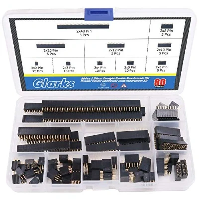Imagen de glarks 80pcs 2.54 mm doble fila recto hembra conector pines de vaso tira Surtido Kit para Arduino Prototipo Escudo (doble fila)