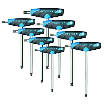 Imagen de GEDORE Juego de 8 destornilladores con Mango en T, Para tornillos hexágono interior, dos componentes y cabeza esférica, Anchos llave 2 10 mm, DT 2142 008