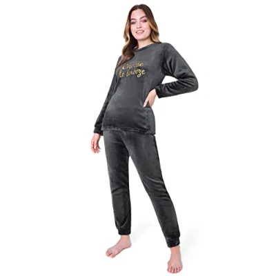 Imagen de CityComfort Pijama Mujer Invierno Polar Suave, Conjuntos de Pijamas Manga Larga S XL (M, Gris Carbón)
