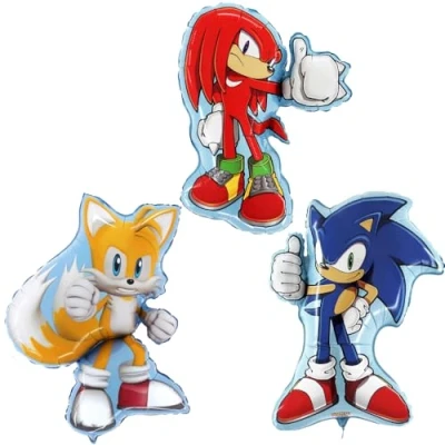 Imagen de Toyland® Pack de 3 Globos aluminio Sonic y sus amigos 1 globo 74 cm (29&quot;), Tails 84 (33&quot;) Knuckles con forma personaje 66 (26&quot;)