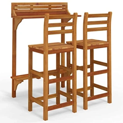 Imagen de vidaXL Juego Muebles de Bar Balcón 3 Piezas Mesa Silla Asiento Butaca Taburete Pub Bistró Comedor Patio Desayuno Madera Maciza Acacia