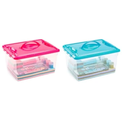 Imagen de AC Pack de 2 cajas ordenación plástico Transparente con asa Nº 9 Contenedor para almacenar juguetes, libros, ropa, mantas. Capacidad 12 litros. Dimensiones aprox.: 18 x 34 27 cm (Surt)