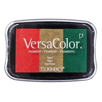 Imagen de Rayher Almohadilla tinta para sellos Versacolor, 3 tonos, rojizo, dorado, verde, 4,7x7,5cm, 29250999