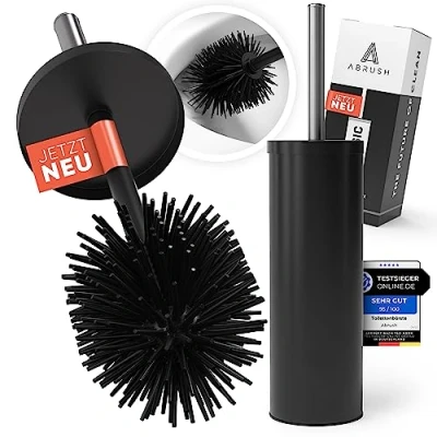 Imagen de ABRUSH Classic Escobilla de inodoro silicona para inodoro, soporte cepillo cerrado, color a elegir (negro/blanco/plata)