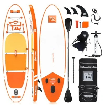 Imagen de Tabla Paddle Surf Hinchable TIGERXBANG Board 320x82x15cm con Accesorios Premium Sup, PadelSurf Stand Up Padding para Adultos/Niños Remo Doble Uso, Asiento Kayak,Defender Pro Naranja