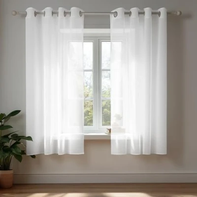 Imagen de Deconovo Visillo para Ventana Cortina Transparente de Dormitorio 2 Paneles 140 x 138 cm Blanco