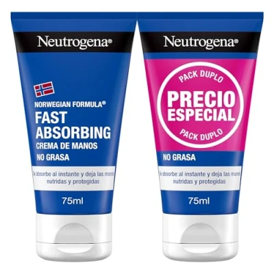 Imagen de Neutrogena Fórmula Noruega Fast Absorbing (pack de 2 x 75 ml) crema manos reparadora no grasa con glicerina y vitamina E, para agrietadas secas rápida absorción