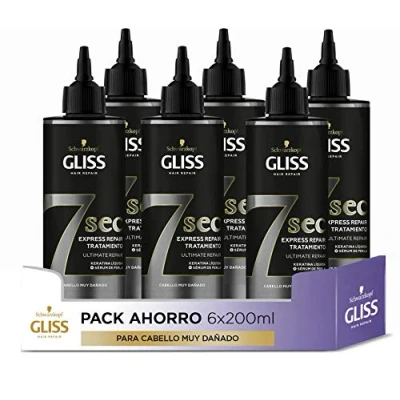 Imagen de Schwarzkopf Gliss Tratamiento Express 7 Segundos Ultimate Repair 6Uds de 200Ml (1.200Ml) Para Un Brillo y Reparación Intensa Tan Potente Como Una Mascarilla En Solo