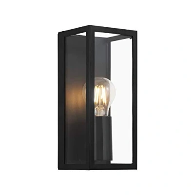 Imagen de Eglo Amezola Lámpara de pared 1 foco estilo industrial, vintage, aplique interior acero y cristal para salón o pasillo. baño en negro transparente, casquillo E27, IP44